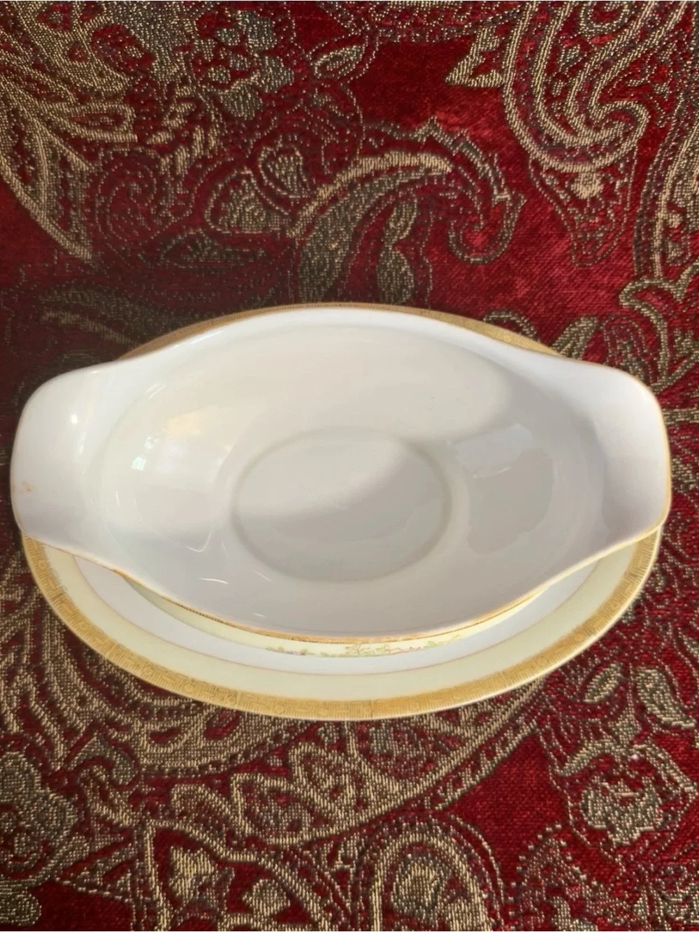 Vintage Noritake Porcelain Gravy Boat with Attached Underplate / Drip Tray 1930s